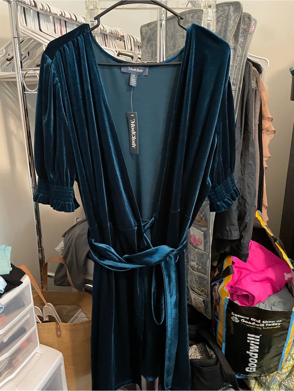 ModCloth Velvet Wrap dress - Teal